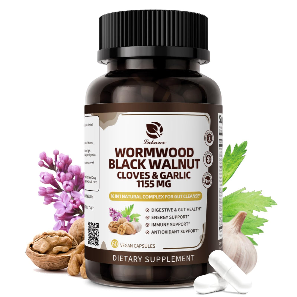 Lukaree 16-in-1 wormwood black walnut clove detox capsules bottle