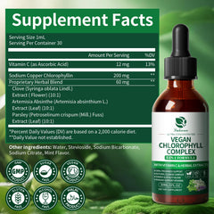 Ingredients graphic showing clove, parsley, and Artemisia with chlorophyllin