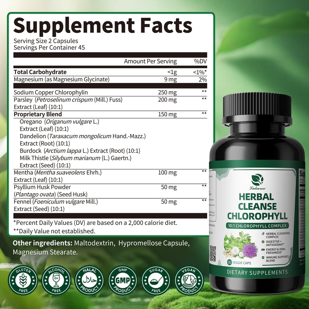 Close-up of Lukaree capsules highlighting vegan capsule form for gut health and freshness.