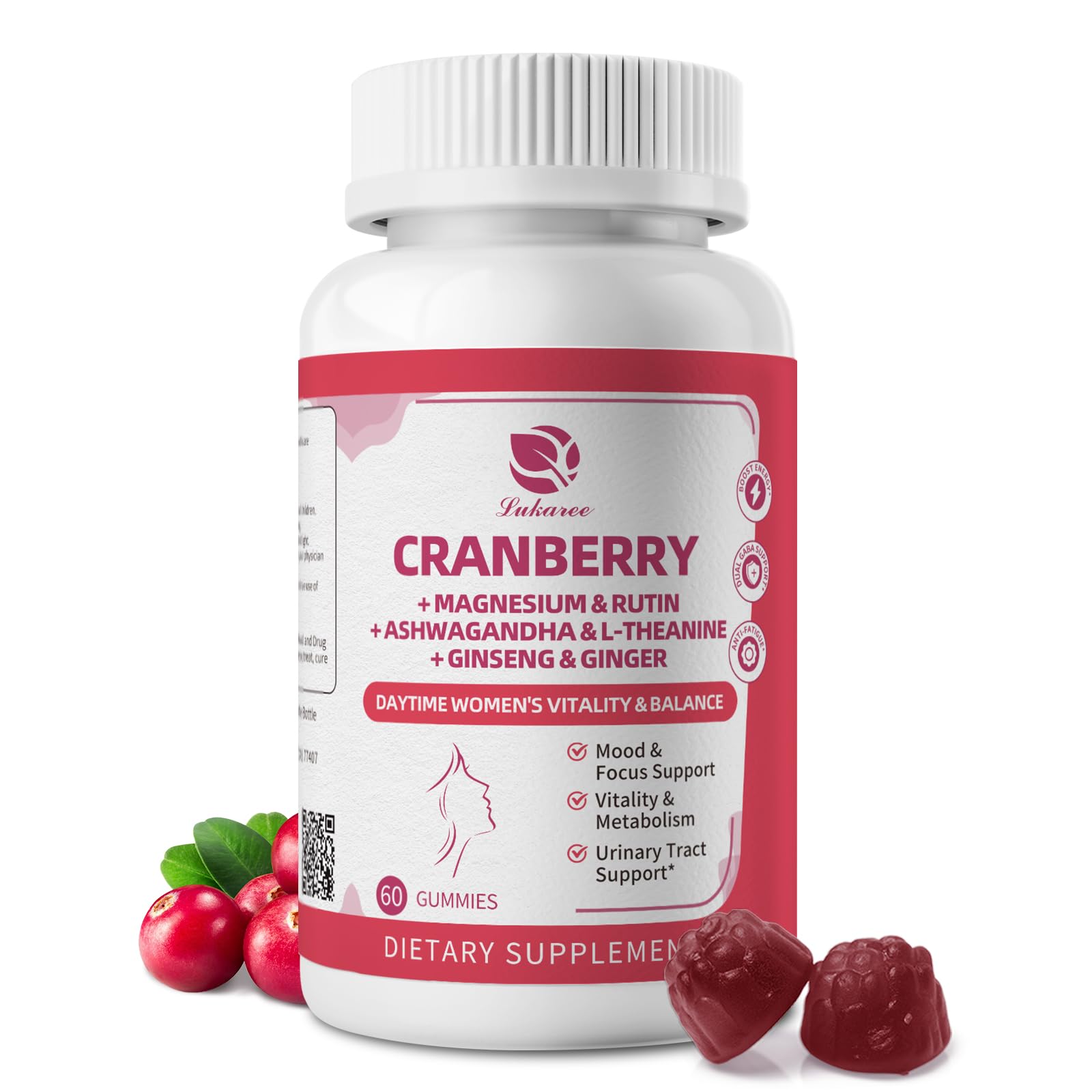 Lukaree Cranberry Gummies for Women packaging bottle on white background