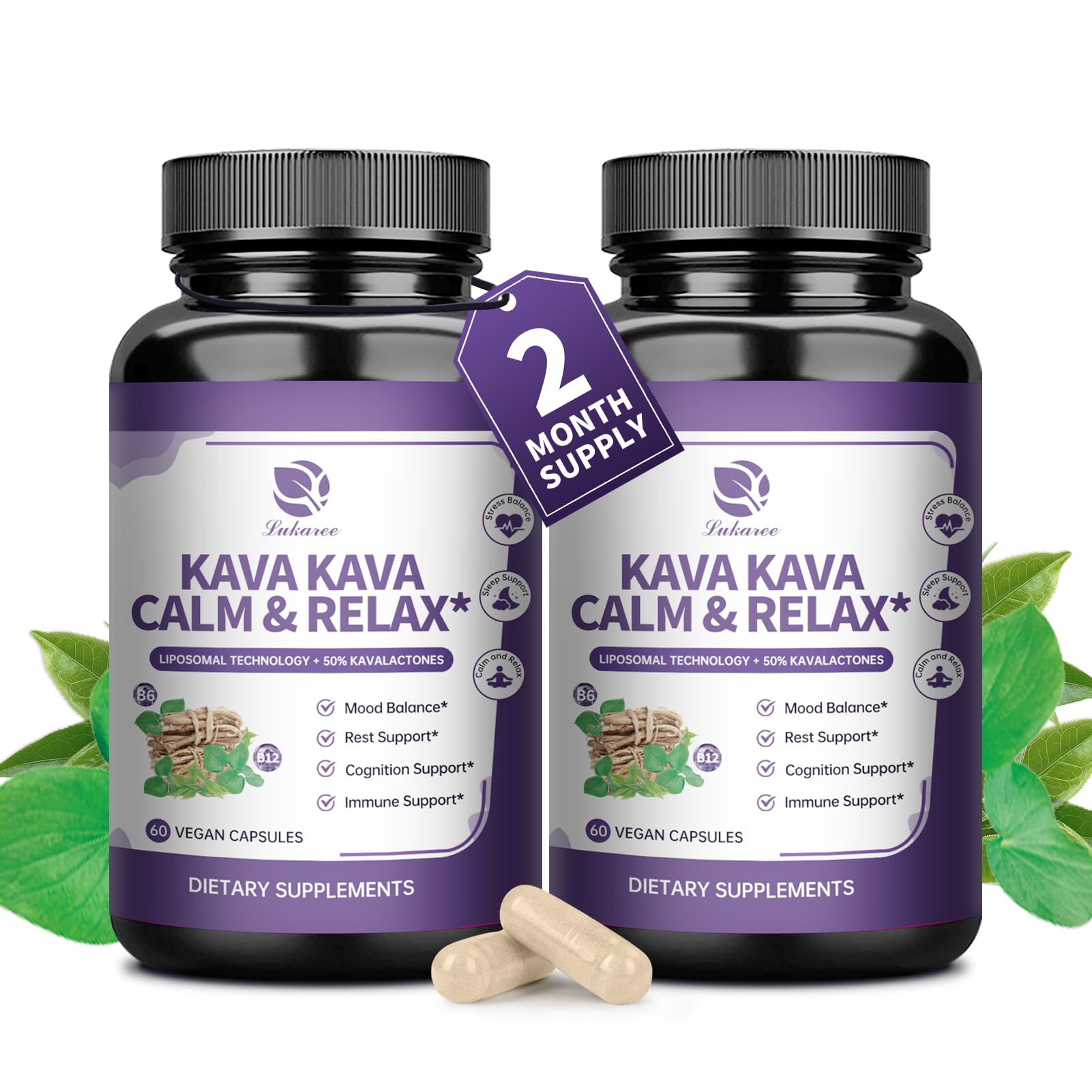 Lukaree Kava capsules bottle shown in a calm daily routine.