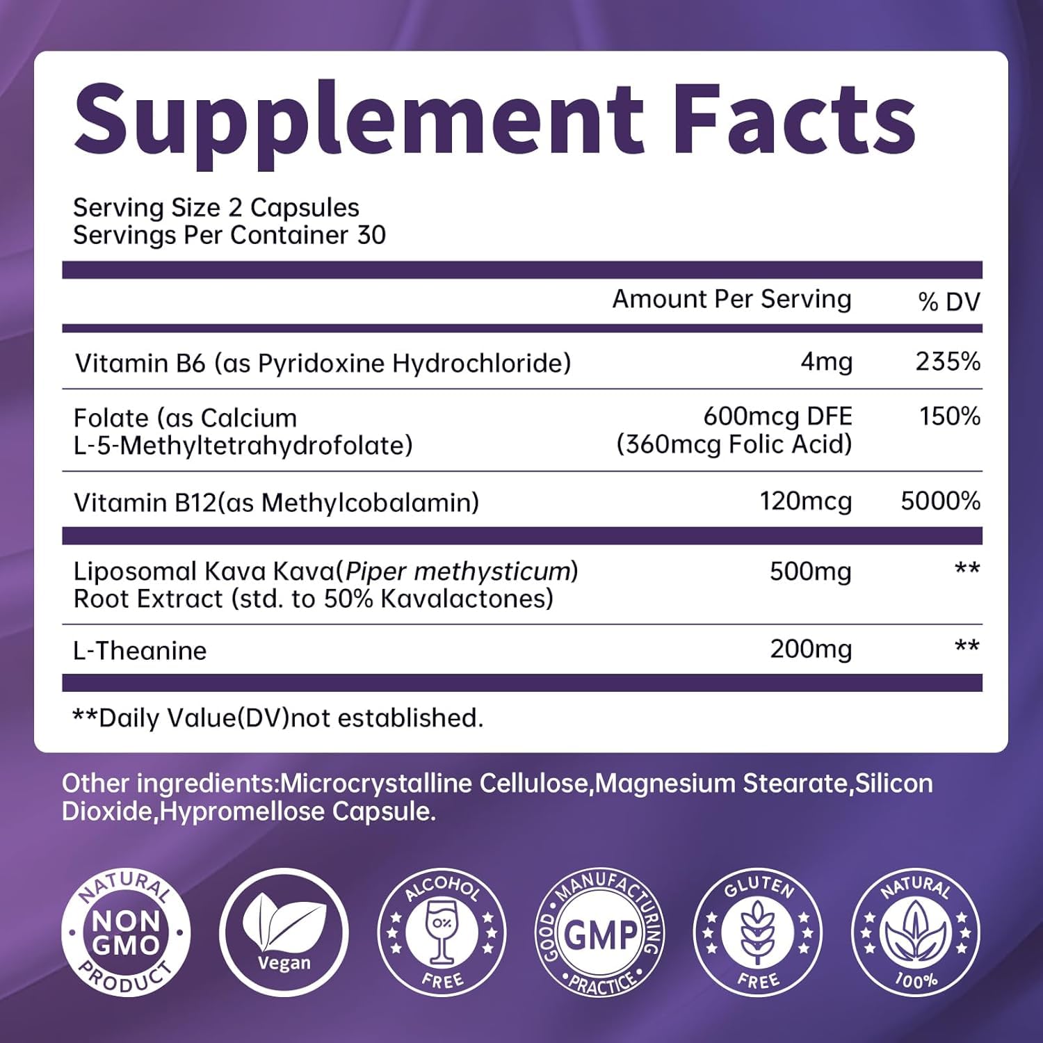 Lukaree Kava ingredients chart highlights vegan formula.