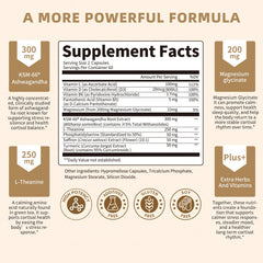 Lukaree KSM-66 Ashwagandha capsules close-up suggests calmer focus.