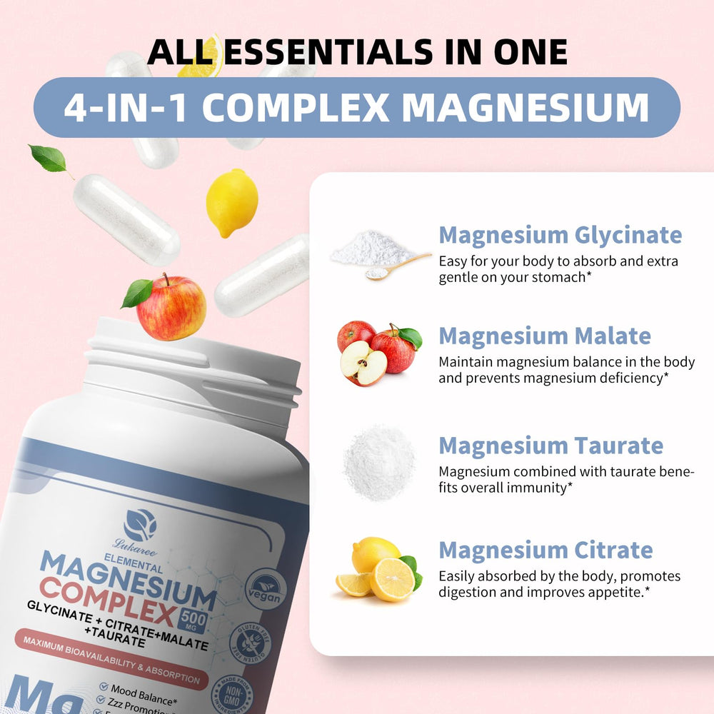 Four bioavailable forms: glycinate, citrate, malate, taurate
