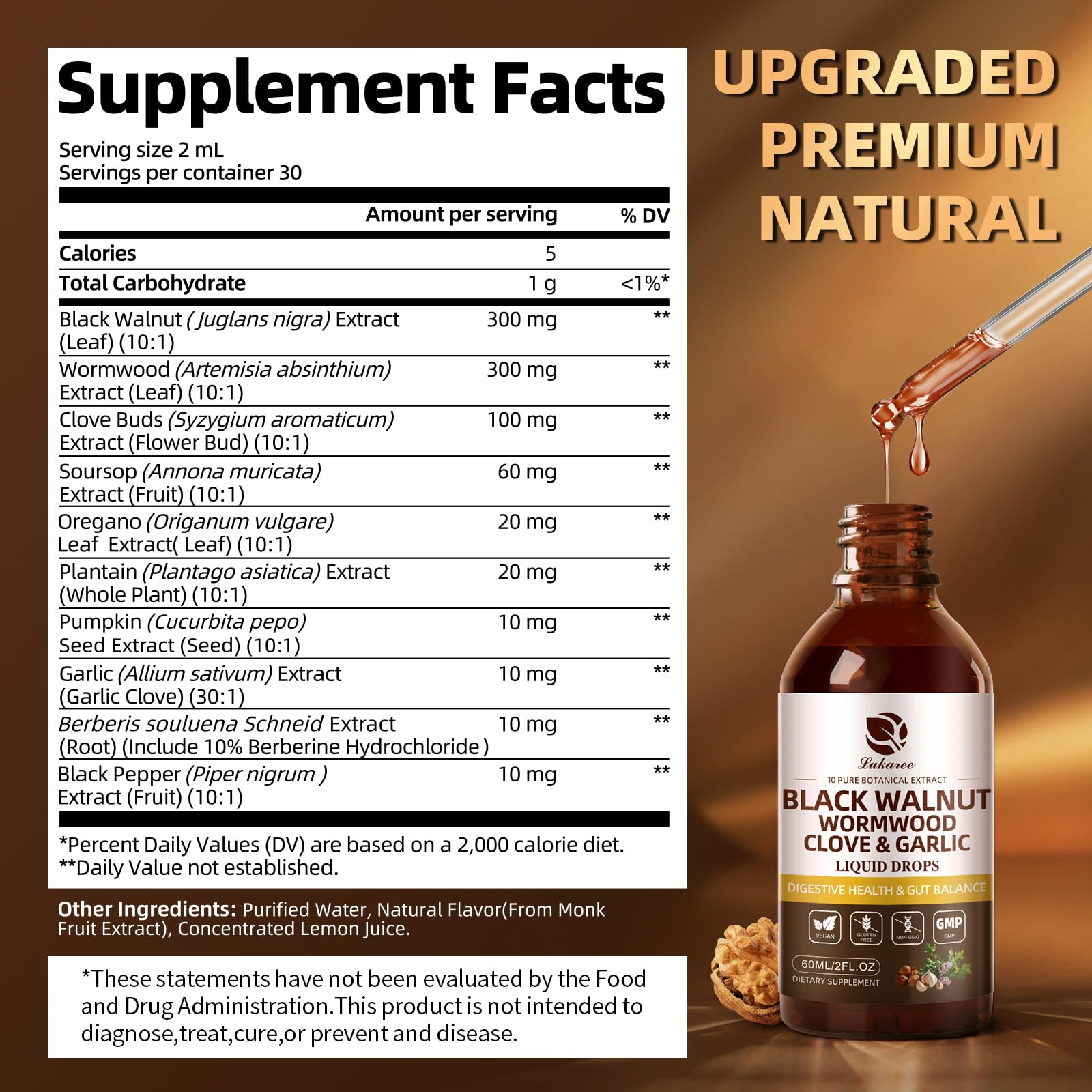 Close-up of Lukaree tincture bottle front label