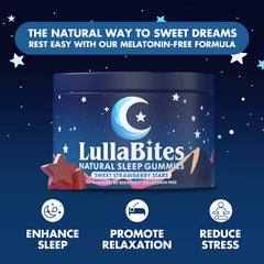 LullaBites strawberry gummies close-up showing flavor and soft texture for relaxation