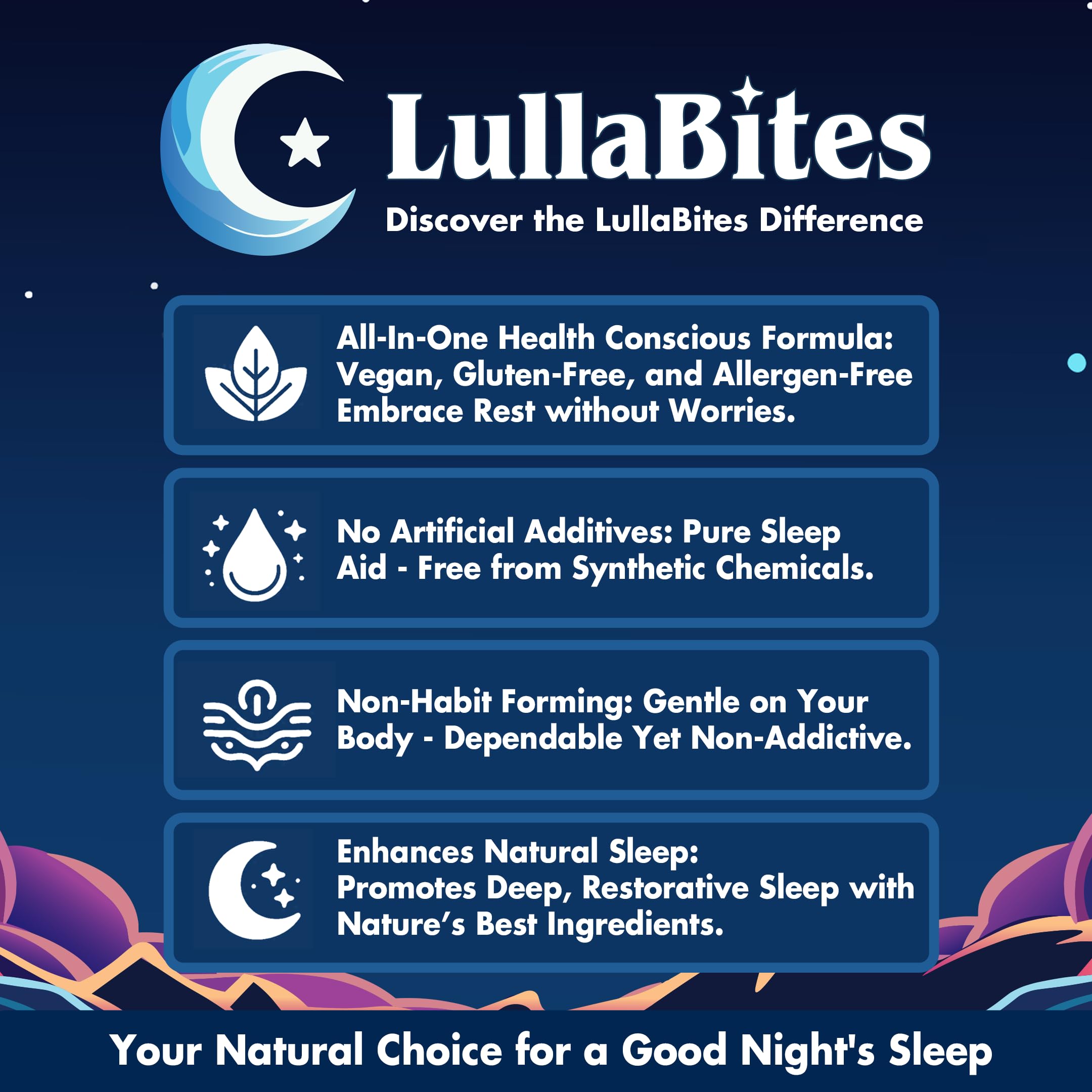 LullaBites vegan halal gluten-free icons on box highlighting dietary compatibility