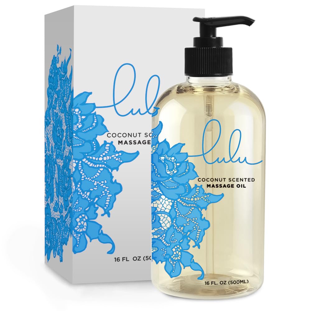 Lulu Coconut Massage Oil bottle with pump 16 oz on white background