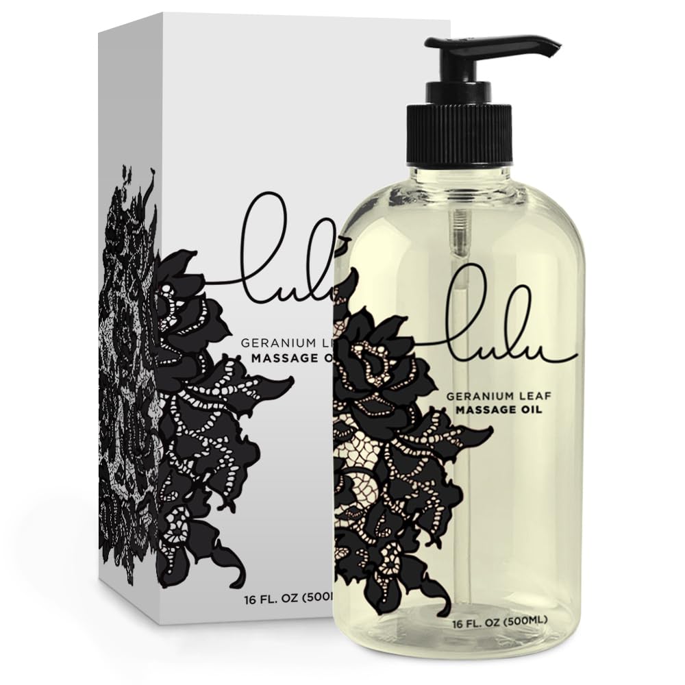 Lulu Geranium Massage Oil bottle with pump, 16 oz