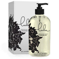 Lulu Geranium Massage Oil bottle with pump, 16 oz