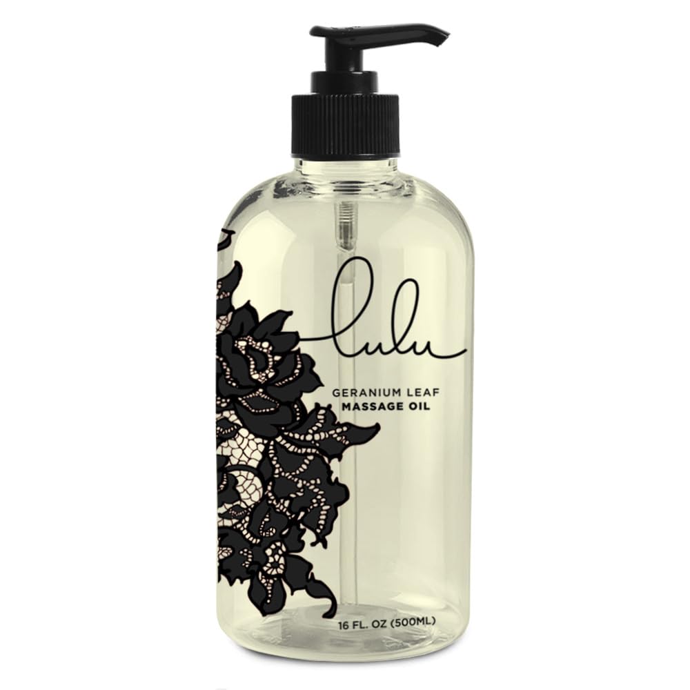 Product packaging and label for Lulu Geranium Massage Oil