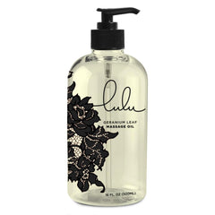 Product packaging and label for Lulu Geranium Massage Oil