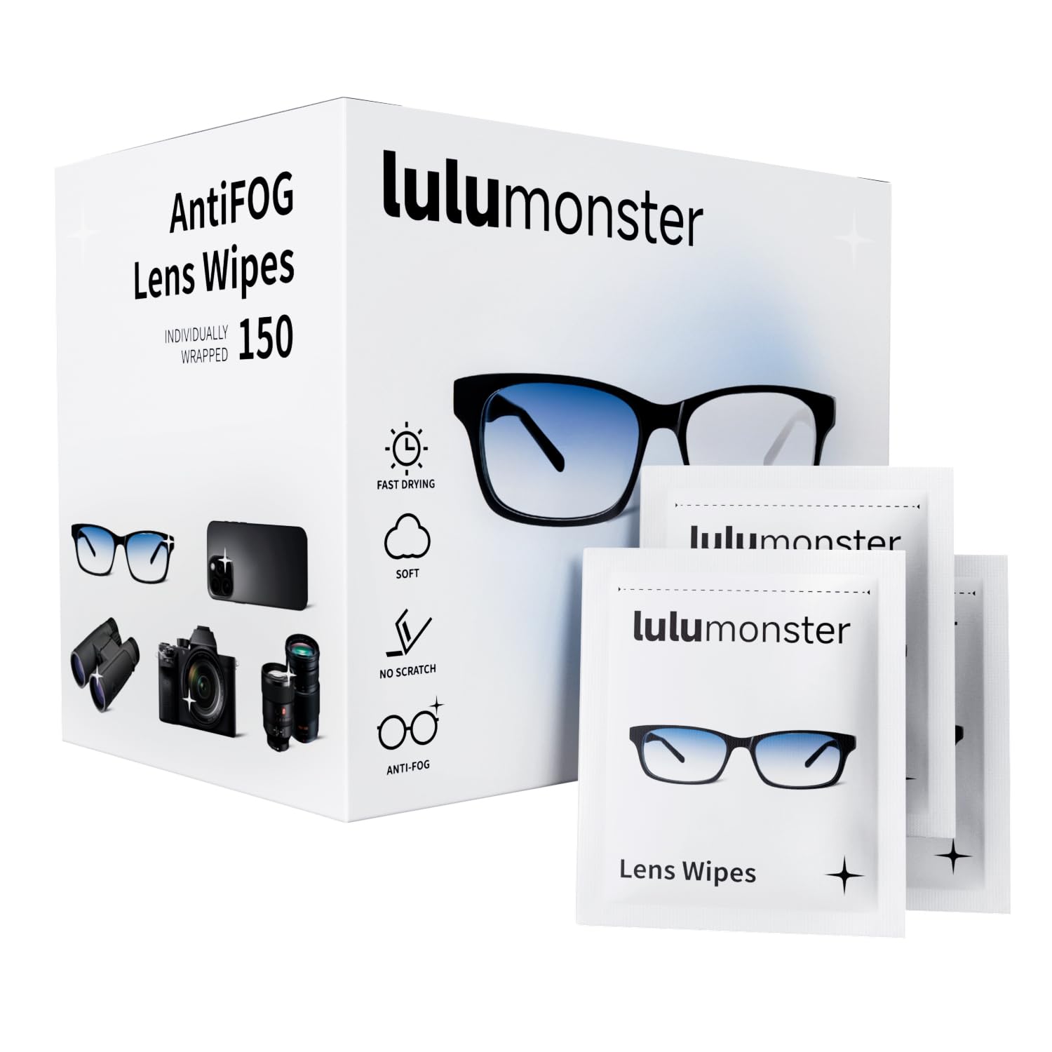 Lulumonster Anti-Fog Lens Wipes – 150 pre-moistened wipes