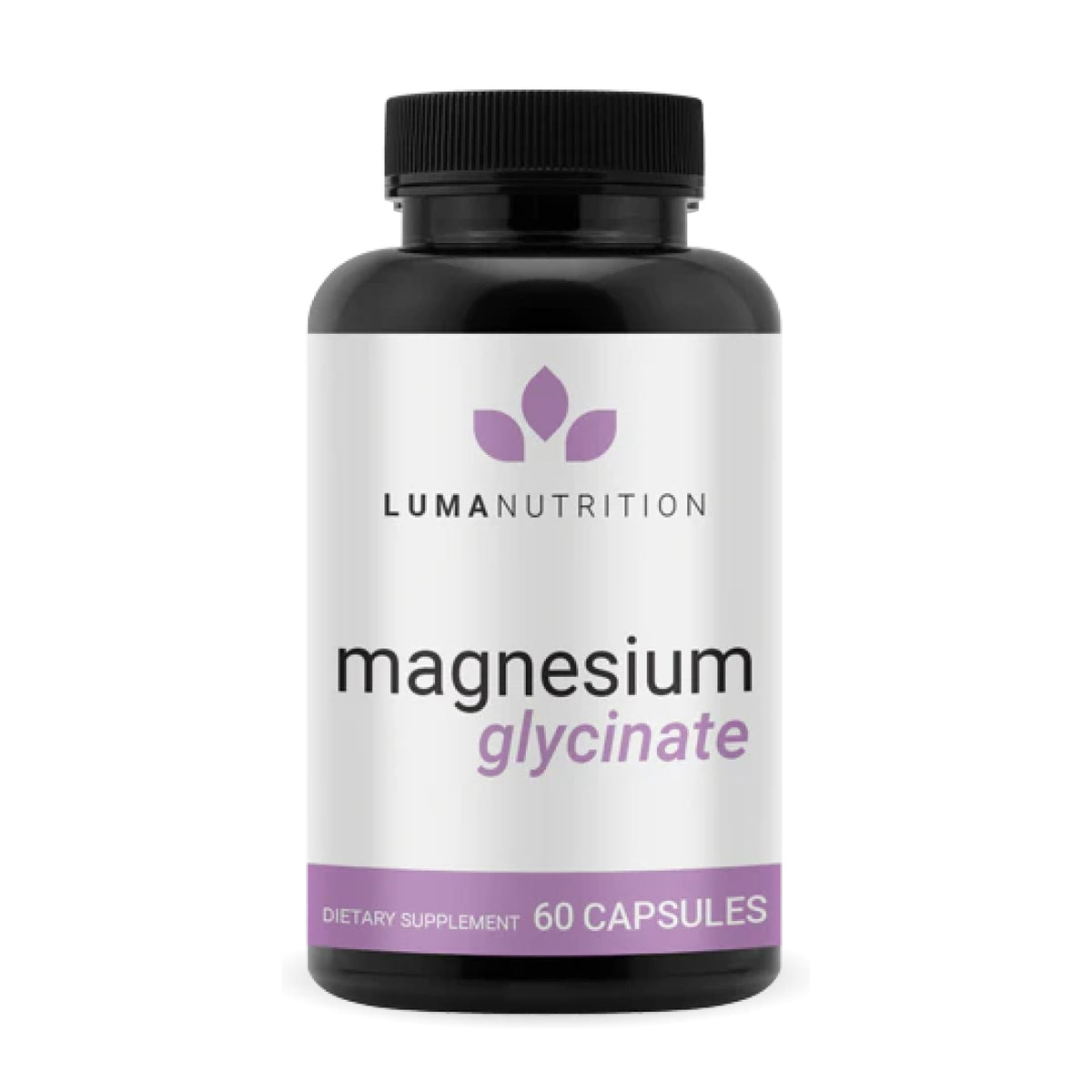 Front view of Luma Nutrition Magnesium Glycinate 1000mg bottle with 60 veggie capsules