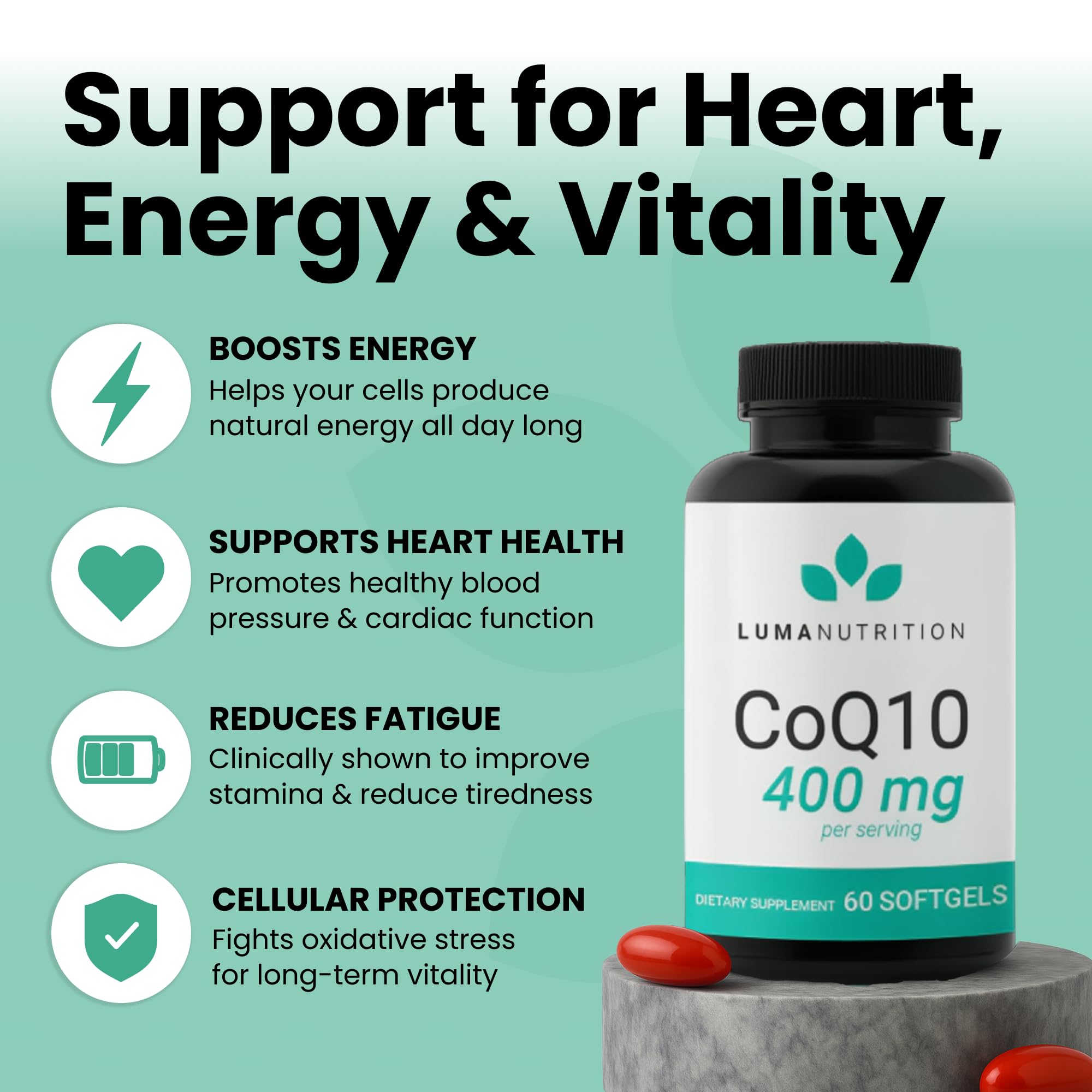 Close-up of CoQ10 softgels