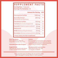 Ingredients: glucosamine, chondroitin, MSM, turmeric and boswellia