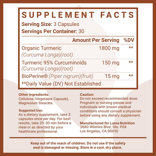 Close-up of Luma Turmeric Curcumin bottle showing label