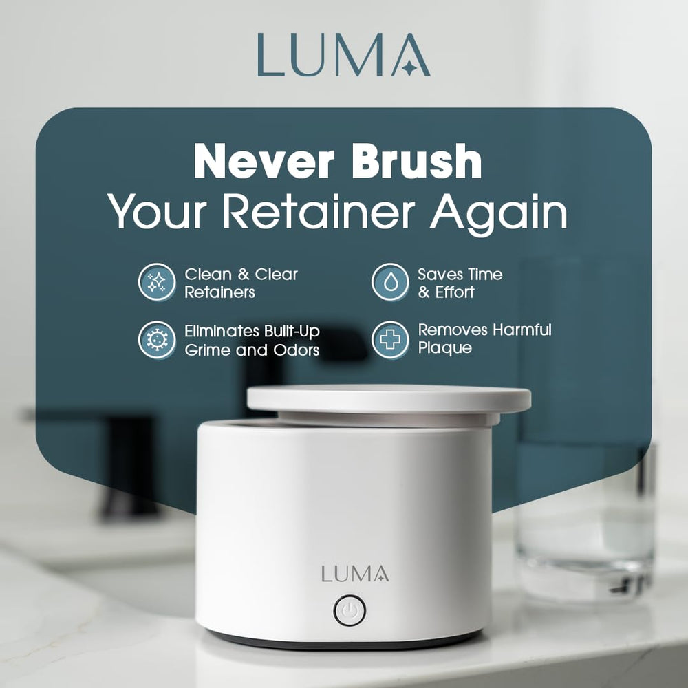 LumaPod Ultrasonic cleaner in use cleaning dental appliances