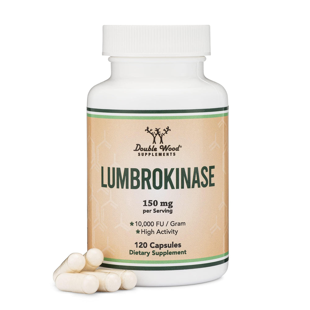 Front view of Double Wood Lumbrokinase Enzymes supplement bottle