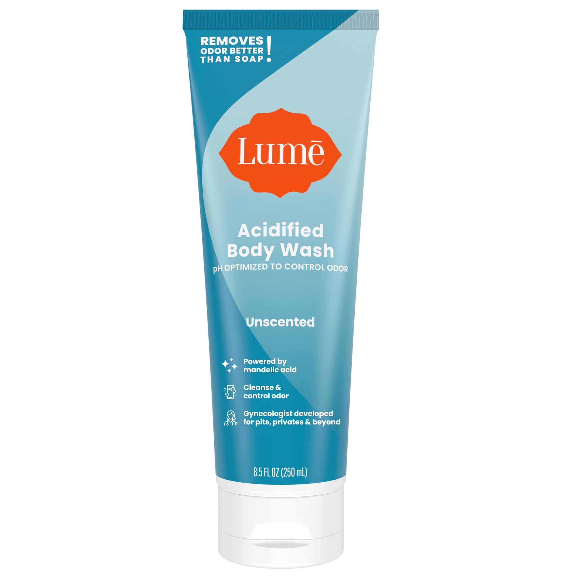 Lume Acidified Body Wash pump-lather demonstrates rich cleansing and odor control.