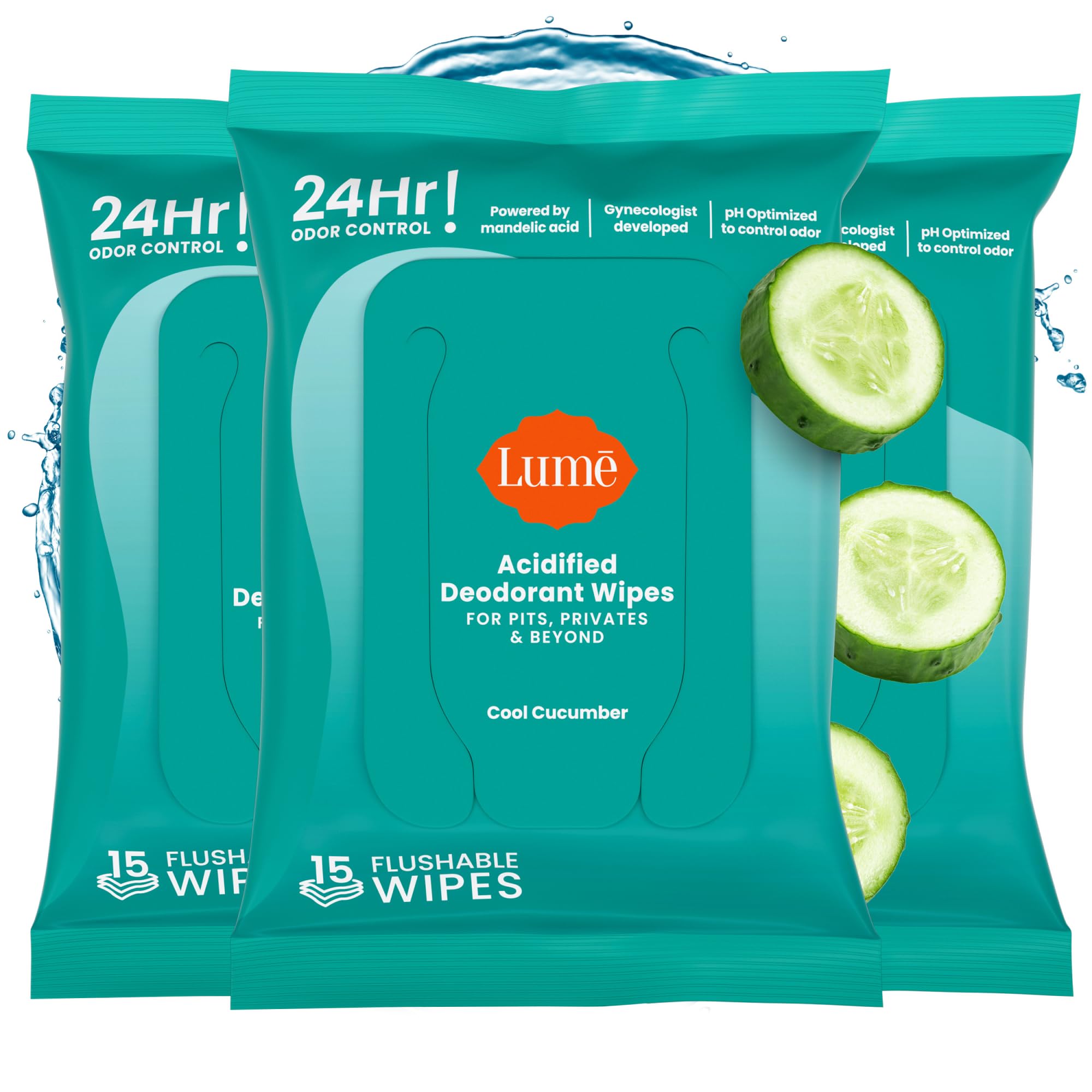 Lume acidified deodorant wipes cool cucumber pack for quick on-the-go odor control