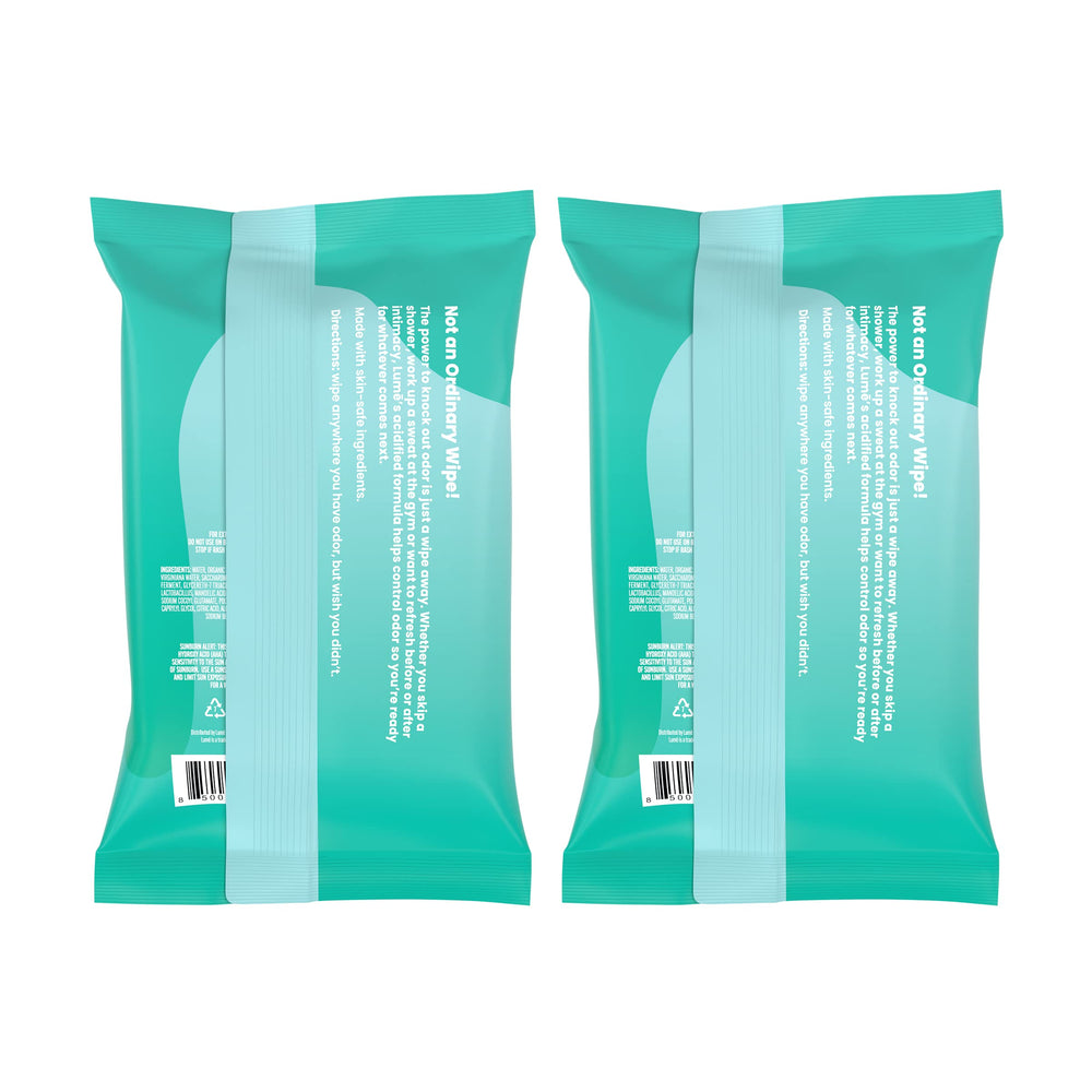 Lume Acidified Deodorant Wipes cool cucumber packaging emphasizes eco-friendly design