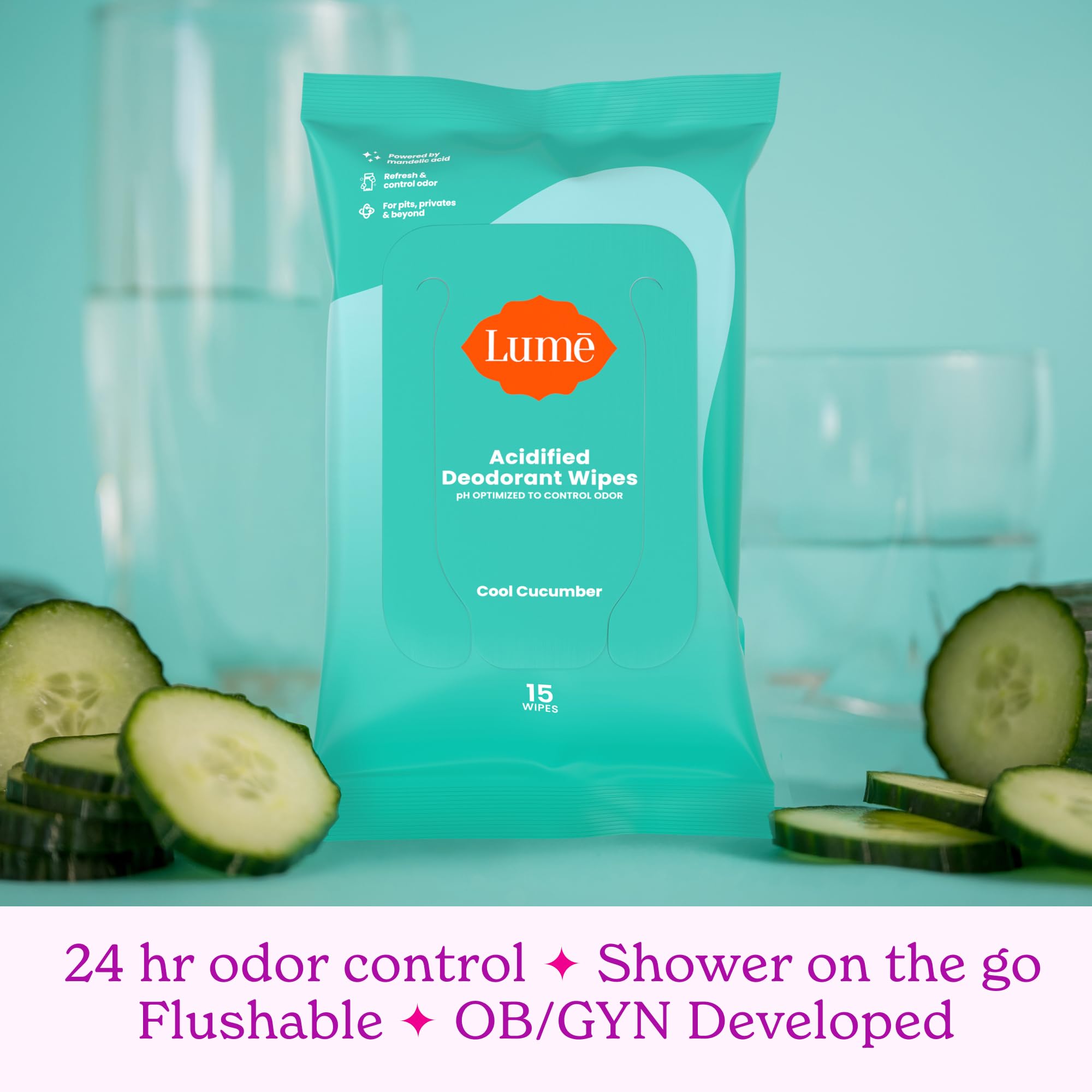 Lume acidified deodorant wipes travel pack for on the go refresh