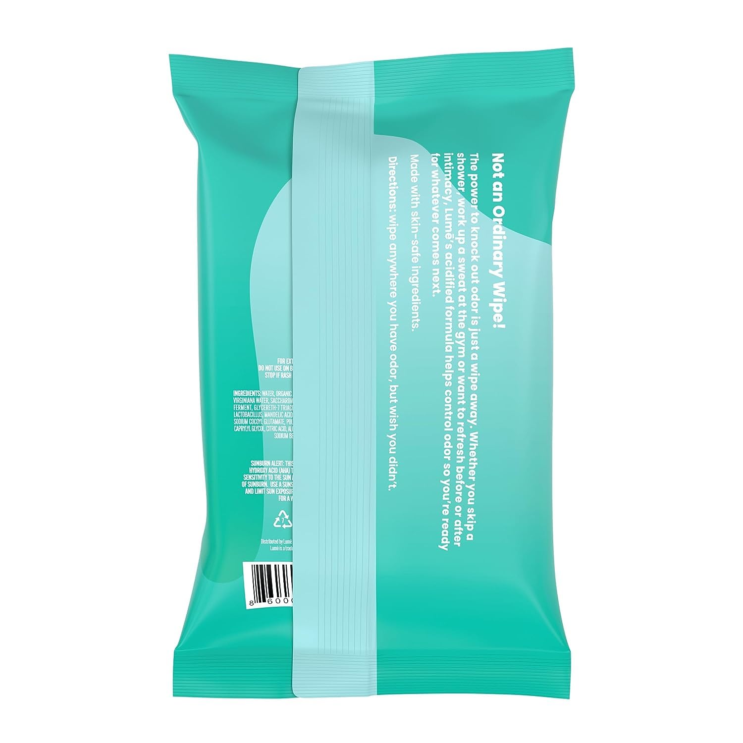 Lume Acidified Deodorant Wipes used on underarm area for quick odor control.
