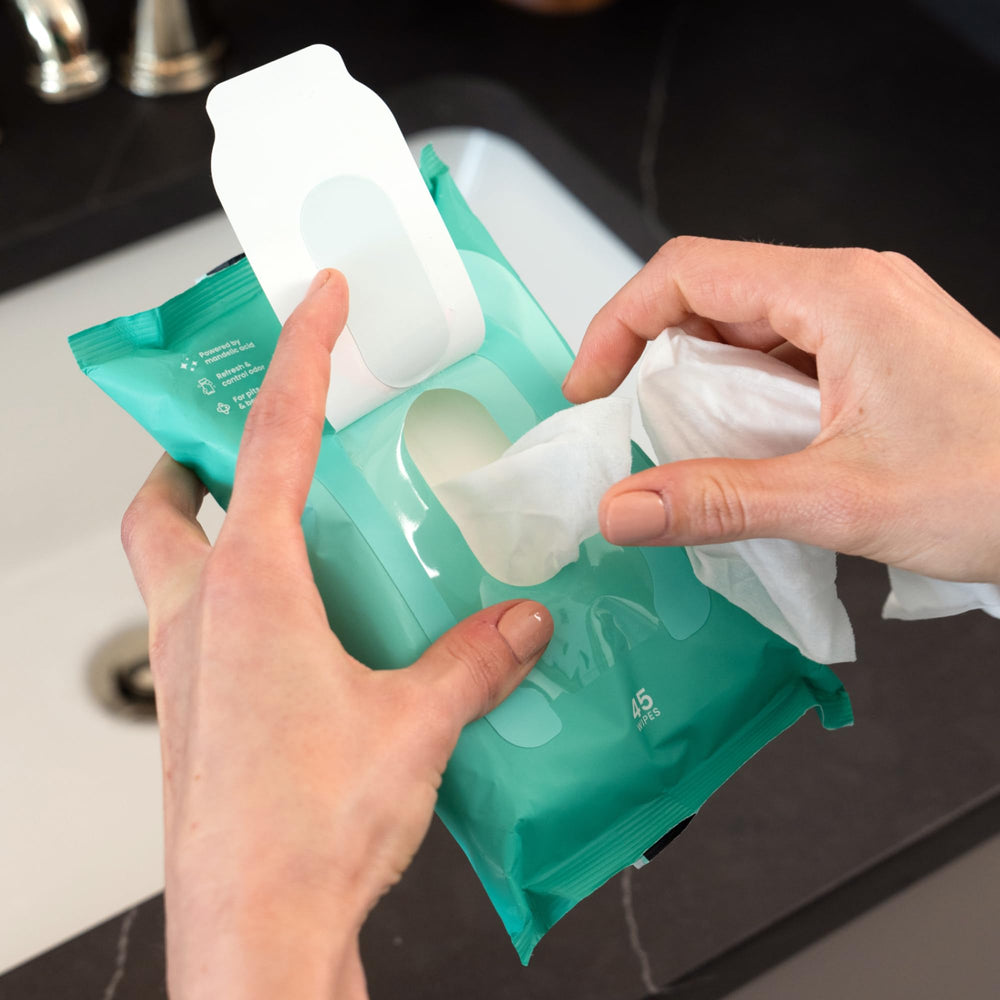 Lume underboob area application highlights skin-friendly formula.