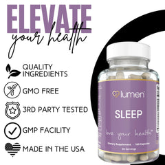 Lumen Naturals sleep aid bottle on wooden table