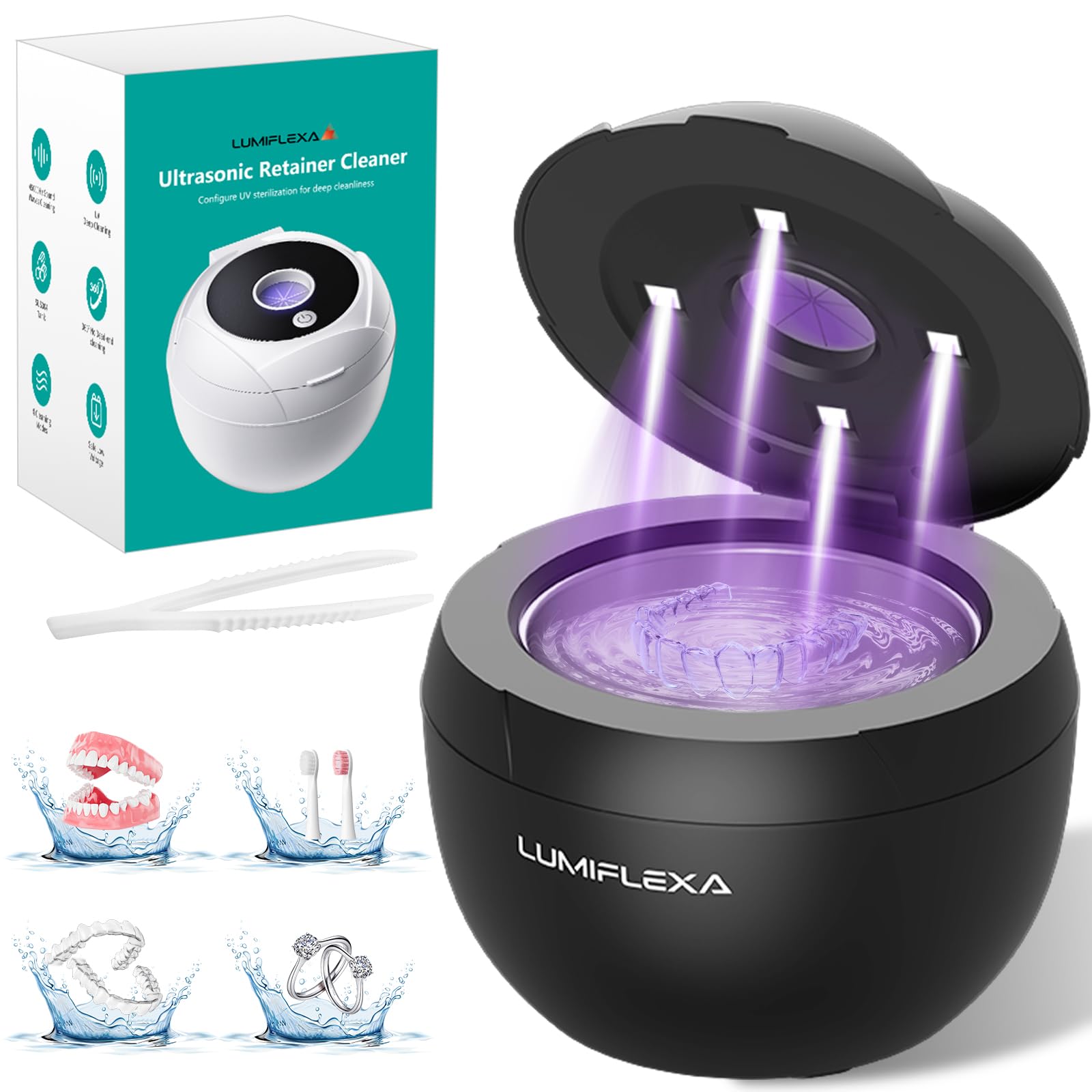 Lumiflexa Ultrasonic Retainer Cleaner black front view