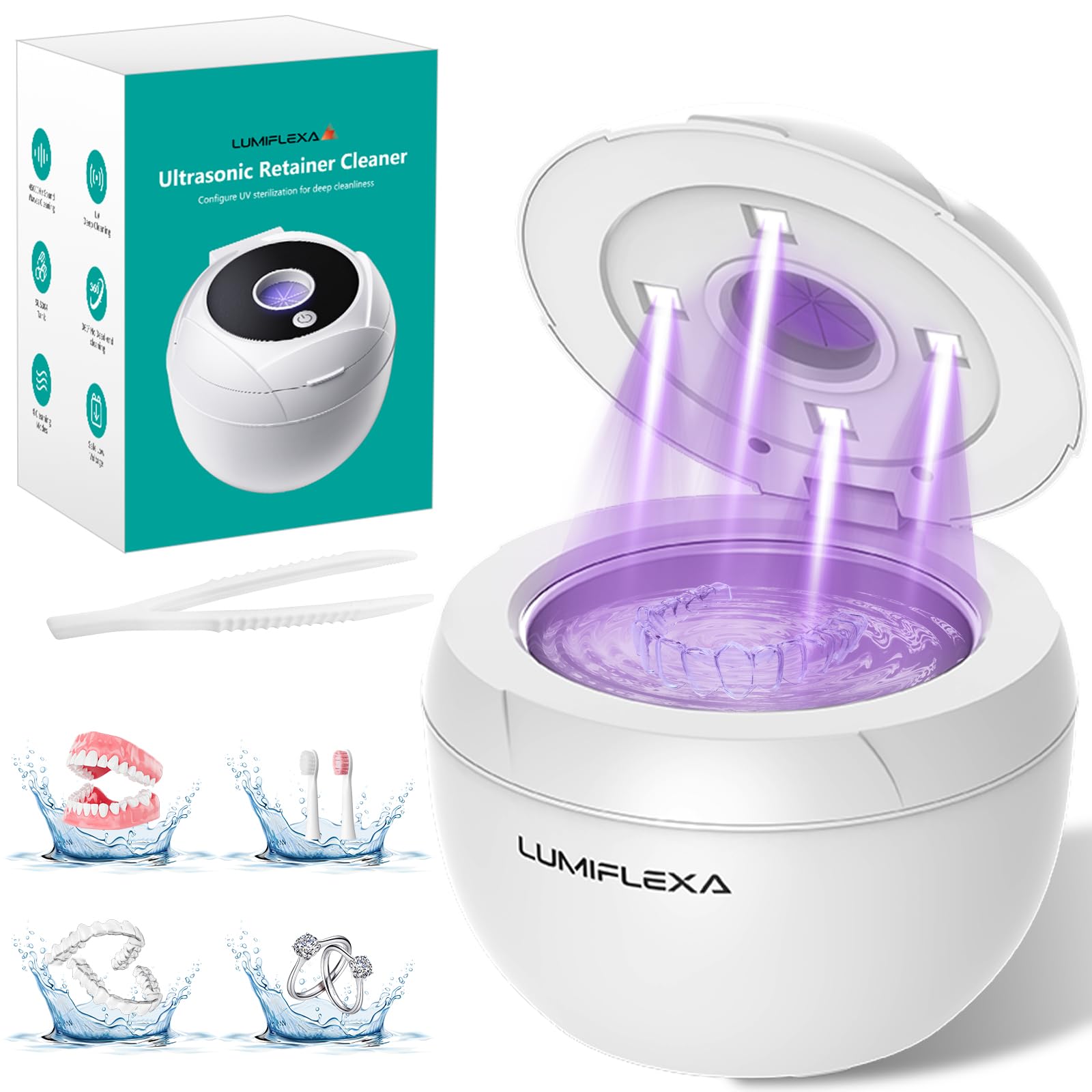 Lumiflexa Ultrasonic Retainer Cleaner front view in white