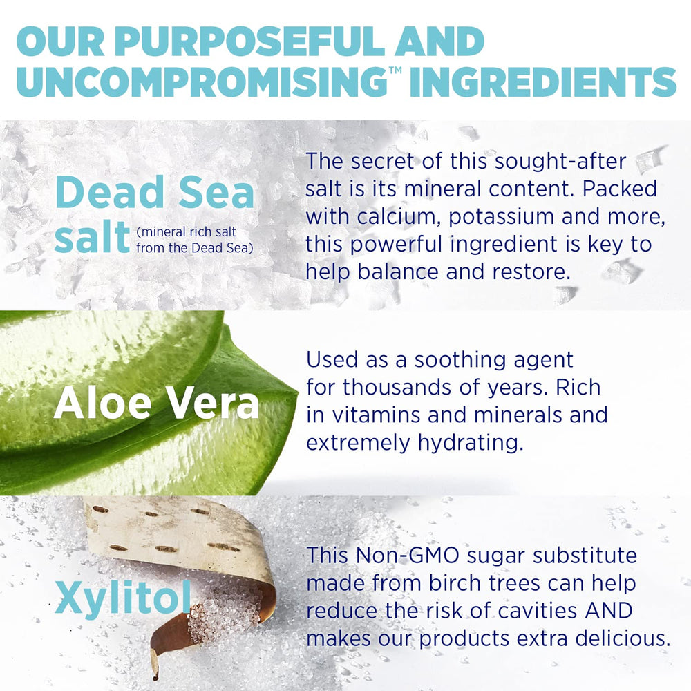 Toothpaste ingredients highlighting Dead Sea salt and natural components