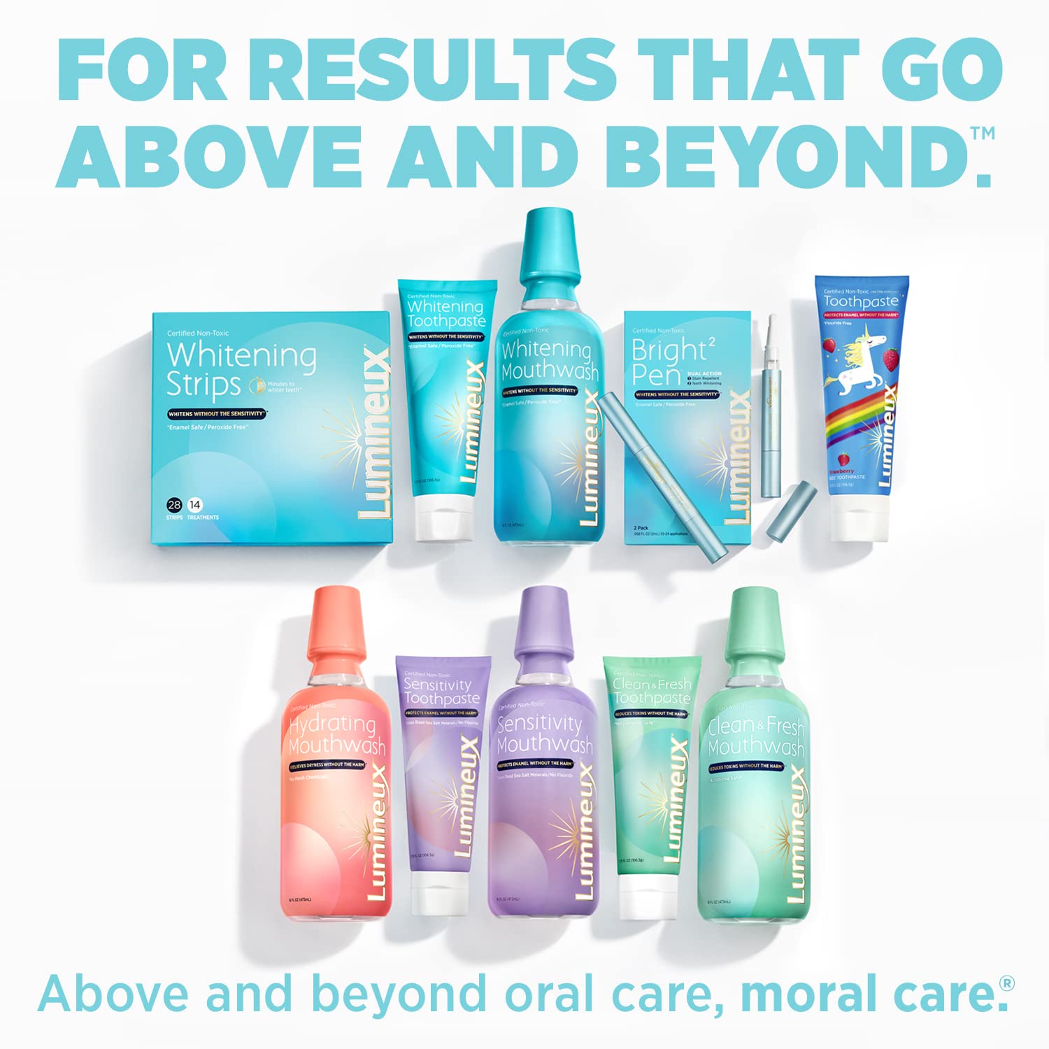 Unicorn approved Lumineux branding on kids toothpaste packaging