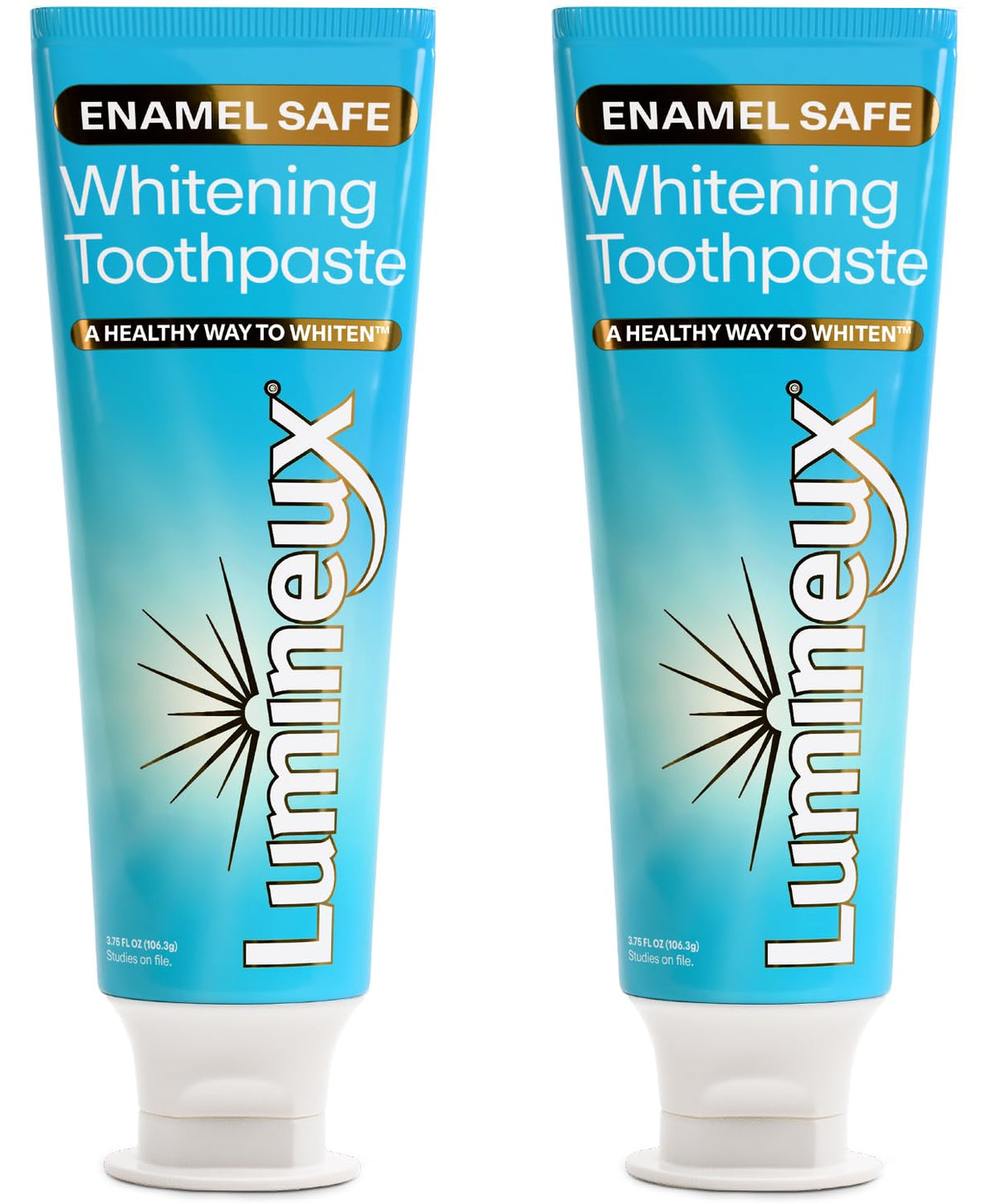 Two Lumineux toothpaste tubes in a 2-pack with peroxide-free, enamel-safe formula