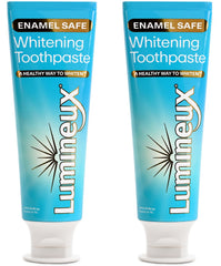 Two Lumineux toothpaste tubes in a 2-pack with peroxide-free, enamel-safe formula