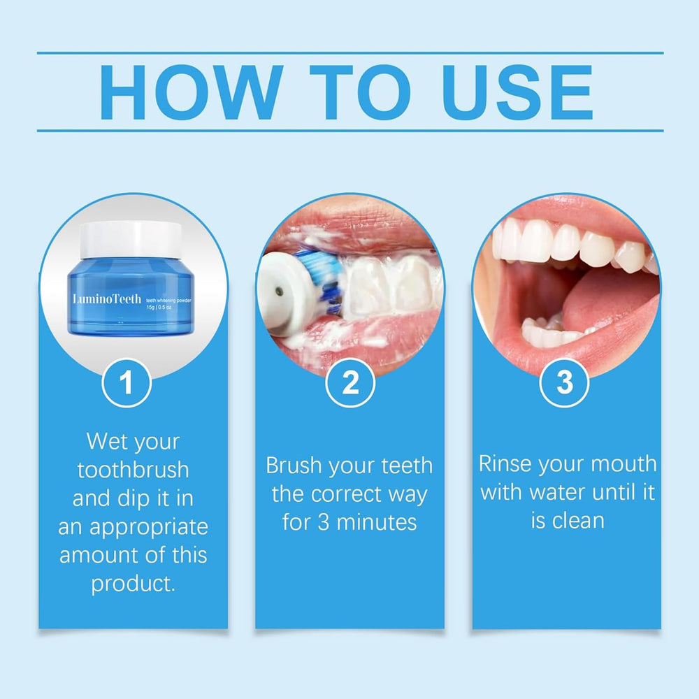 Brightened smile after using Lumino Teeth Deluxe Powder