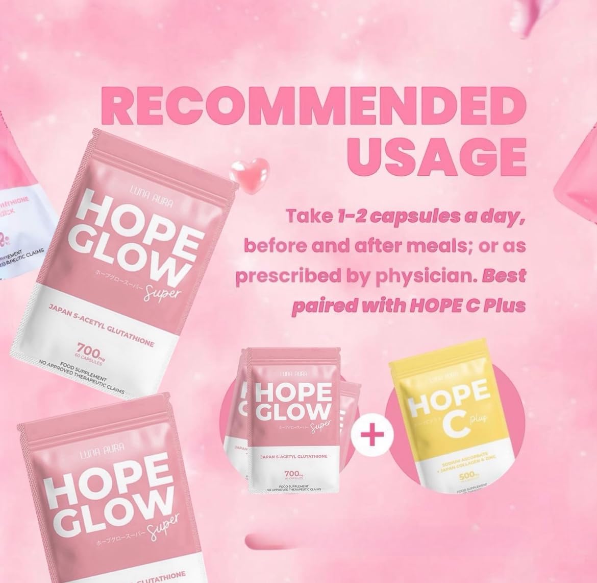 Bottle of Luna Aura Hope Glow 700mg 60 capsules