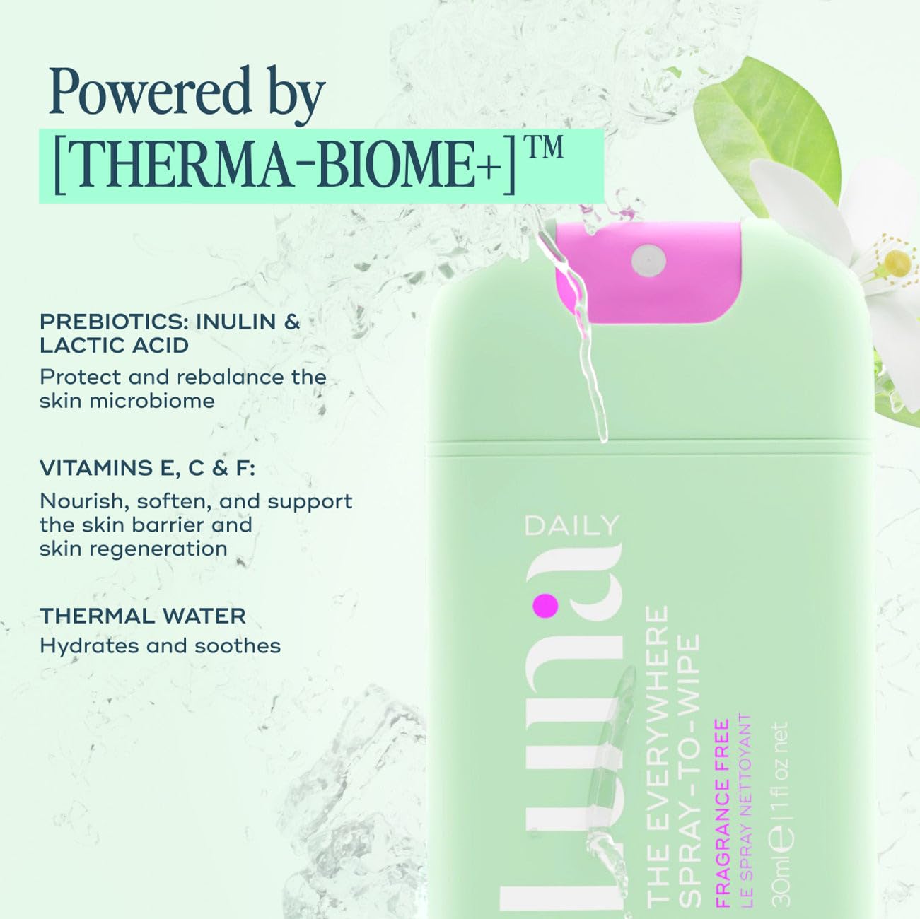 Luna Daily Body Cleansing Spray 30ml travel size ready to pack