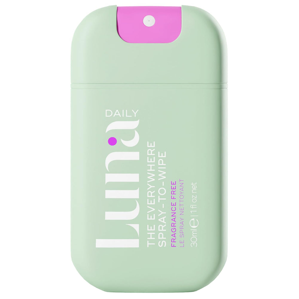 Luna Daily Body Cleansing Spray bottle front view for travel-friendly cleansing