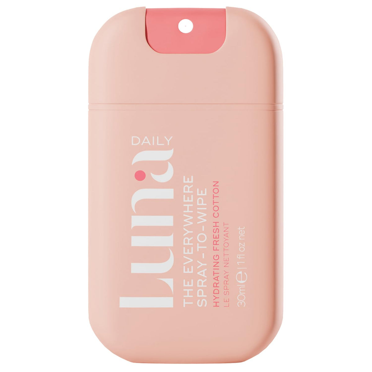 Luna Daily Body Cleansing Spray packaging highlights eco-friendly travel-ready design for on-the-go cleansing.