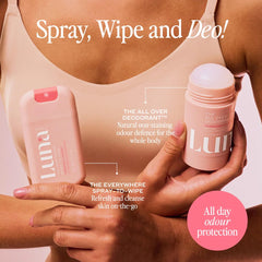 Luna Daily Body Cleansing Spray travel size 30ml fits gym bag.