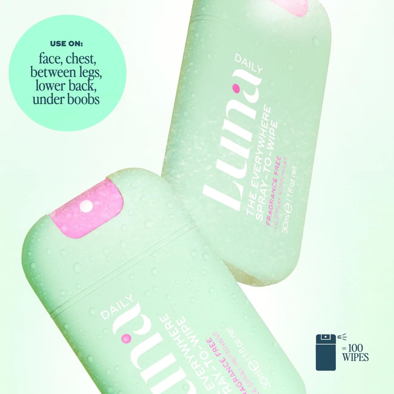 Luna Daily Body Cleansing Spray used on underarms for fresh feel