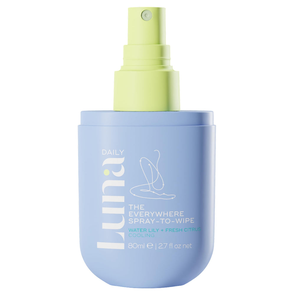 Luna Daily Everywhere Spray-To-Wipe bottle front with refreshing cooling on the go.