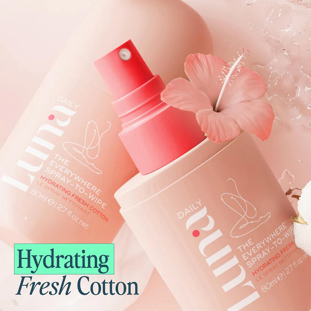 Luna Daily Everywhere Spray-To-Wipe hand-application scene for quick refresh