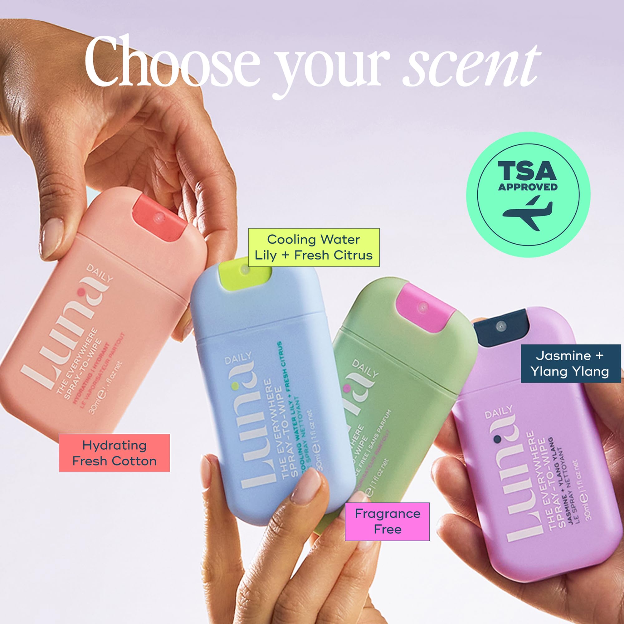 Luna Daily Mini Body Cleansing Spray enables instant eco-friendly wipes on tissue
