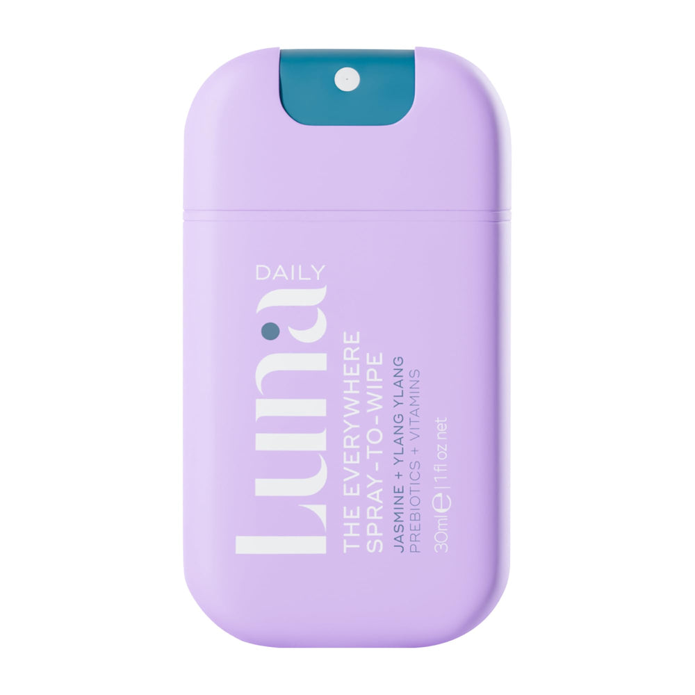 Luna Daily Mini Body Cleansing Spray packaging shows eco-friendly design for convenient cleansing