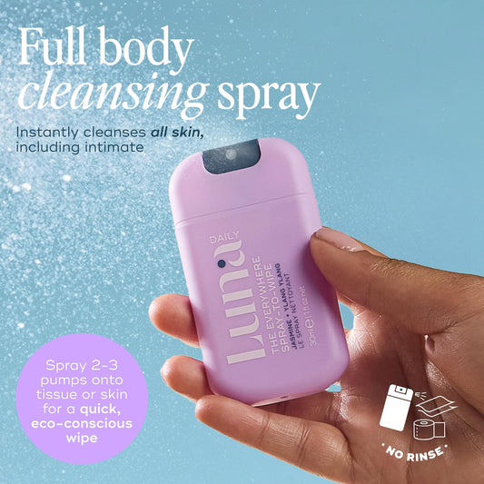 Luna Daily Fragrance-Free Spray to Wipe ideal for sensitive skin cleansing.