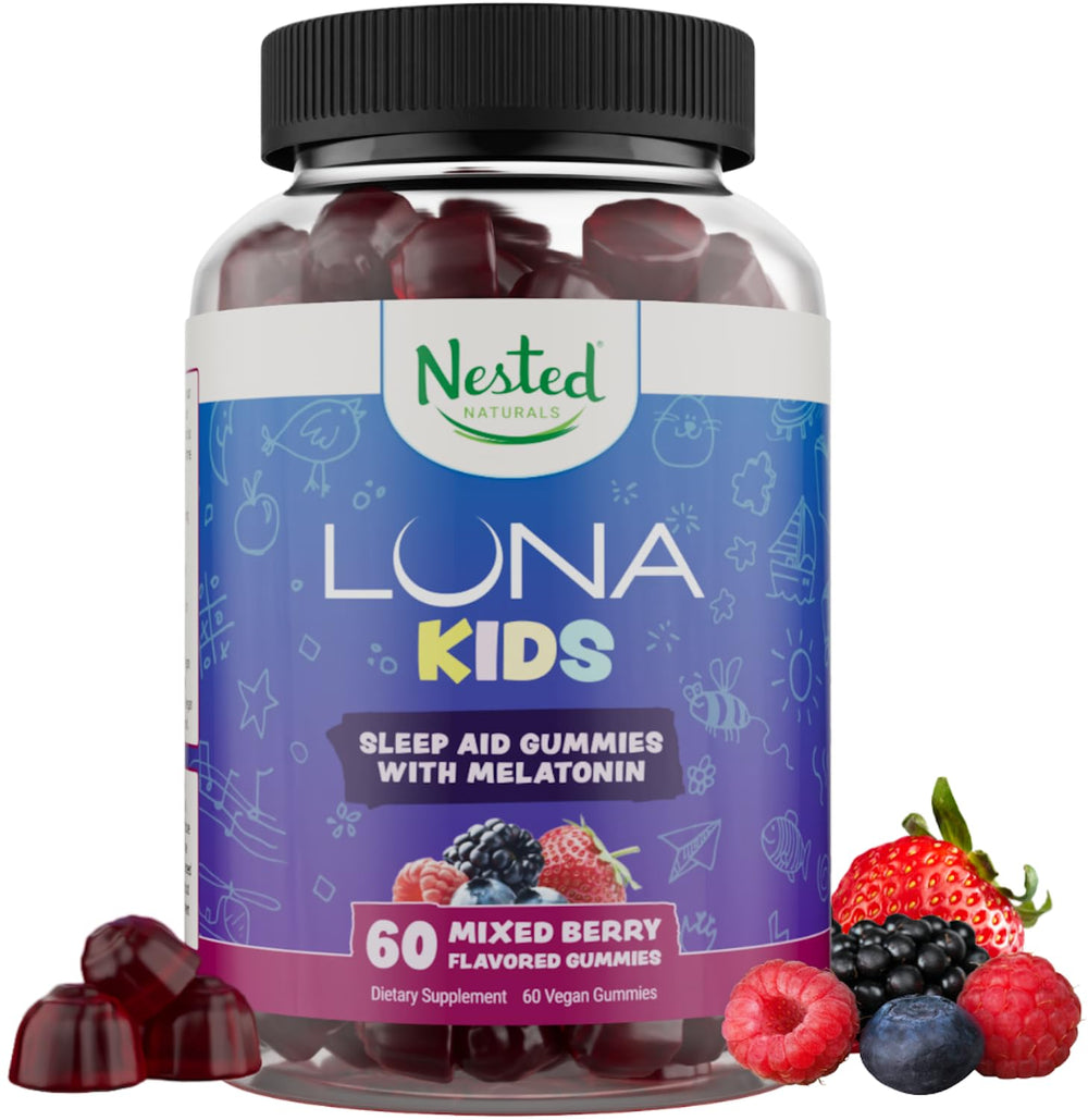 Luna Kids Sleep Gummies bottle with Mixed Berry flavor label