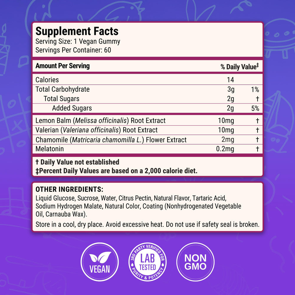 Display of Luna Kids Sleep Gummies bottle with 60 vegan gummies